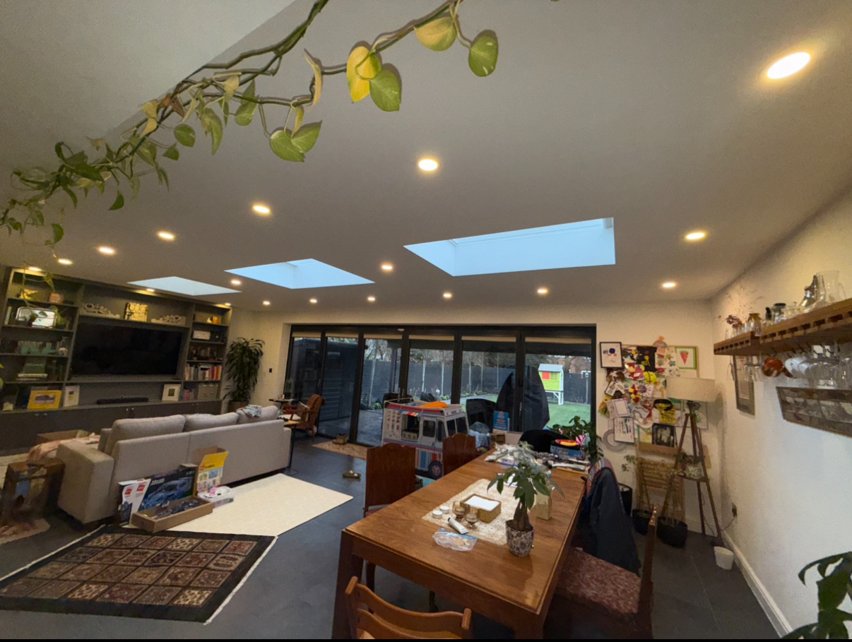 Recessed LED spotlight installation open plan living room — MN Electrical Belgravia London SW1