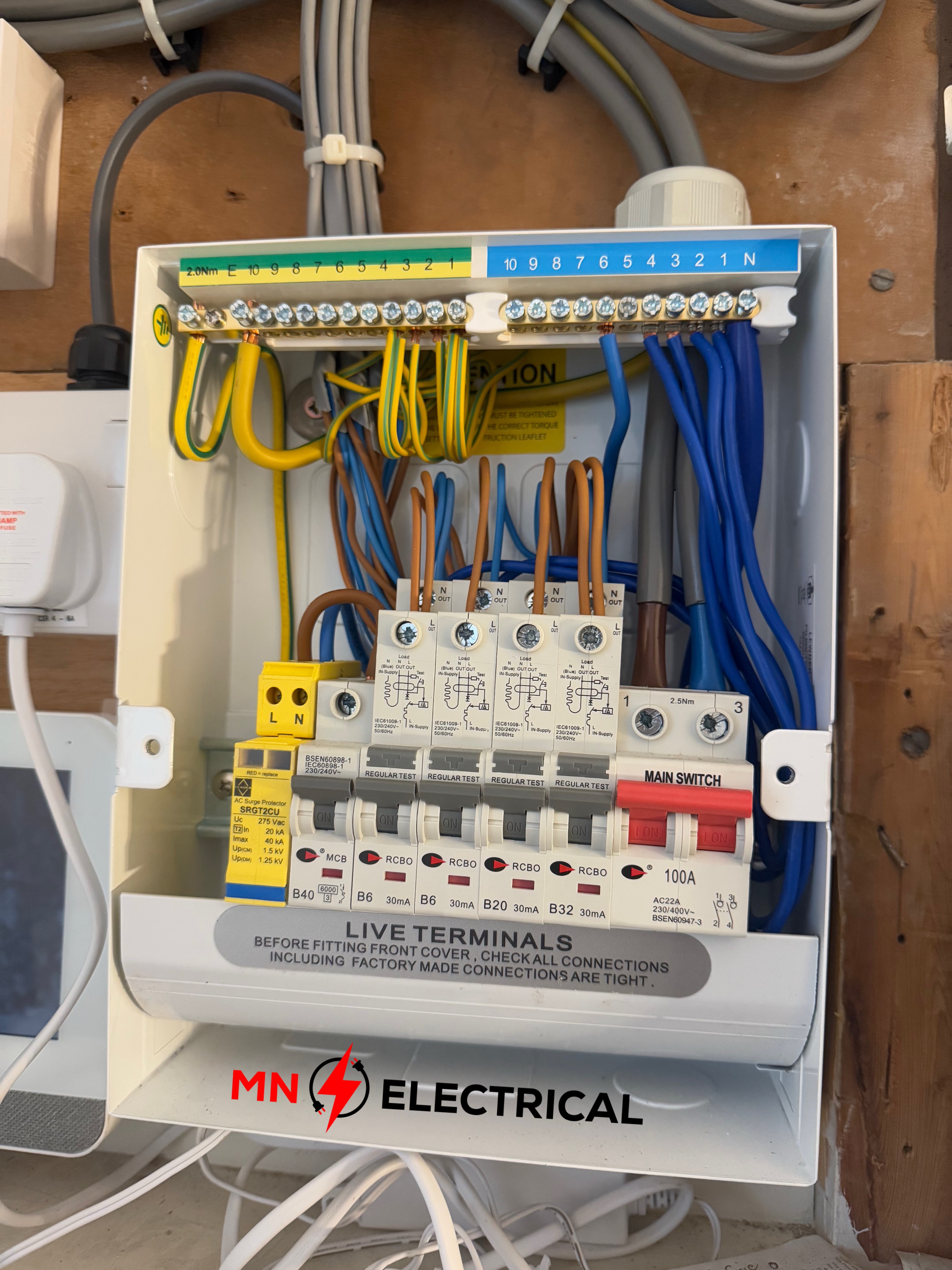 Consumer unit replacement by MN Electrical — full RCBO protection and SPD, Romford London